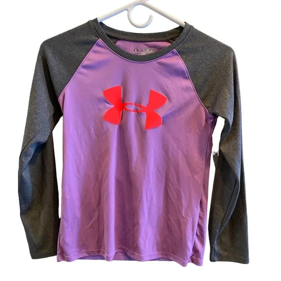 UNDER ARMOUR EUC GIRLS PURPLE SHIRT TOP ATHLETIC CASUAL SUMMER SIZE YMD MEDIUM - Picture 1 of 2